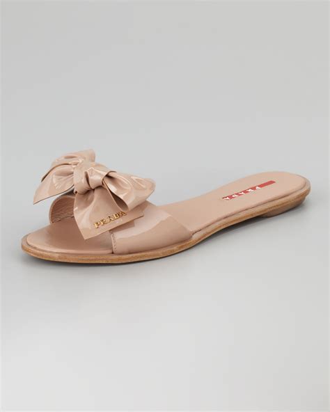 prada bow slide sandals|Prada denim sandals.